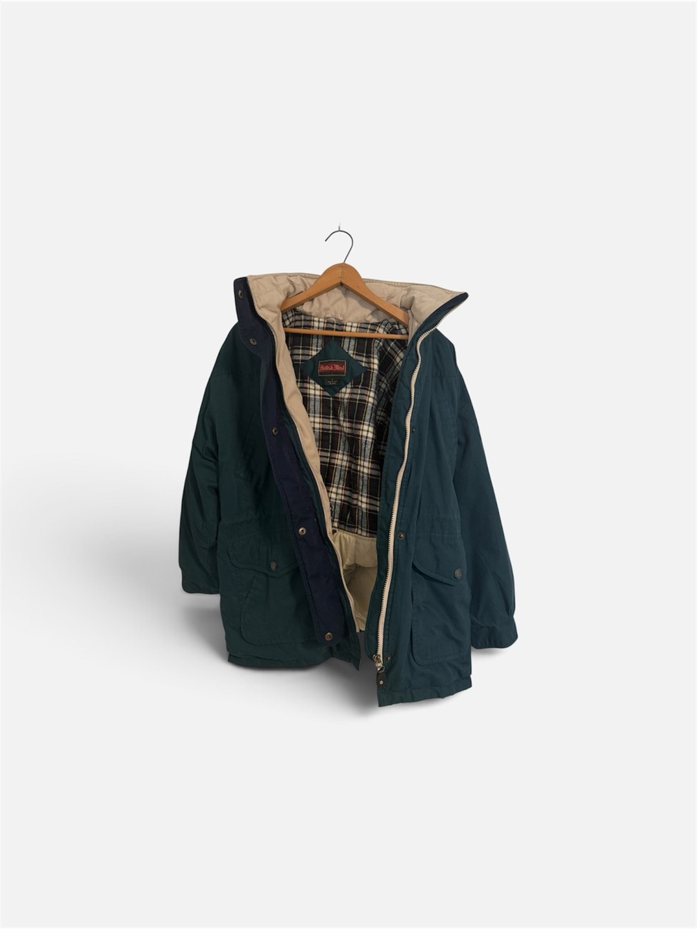 Women’s Teal Puffer Jacket with Plaid Lining size L staple in a Y2k closet